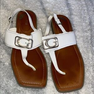 Guess Women's White Leather Sandals with Silver Accents